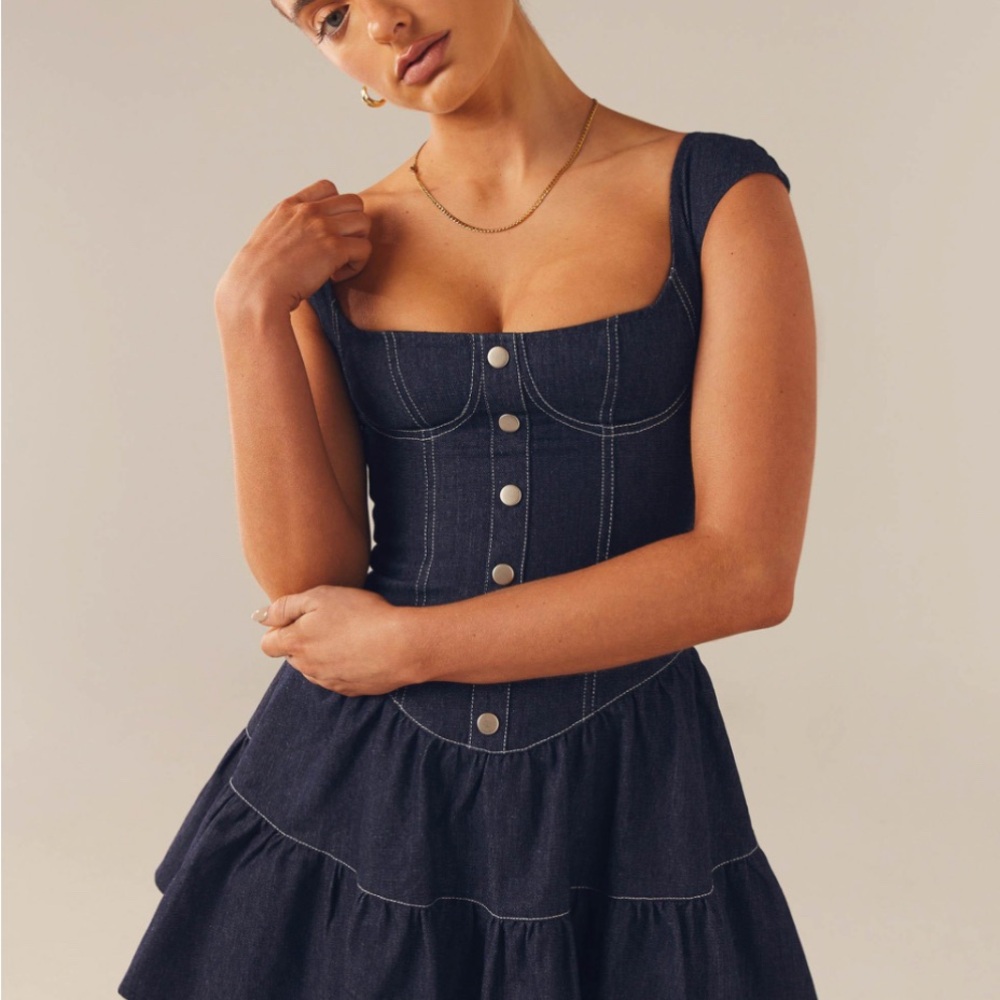 Peppermayo Isabella Denim Bustier Dress - Indigo